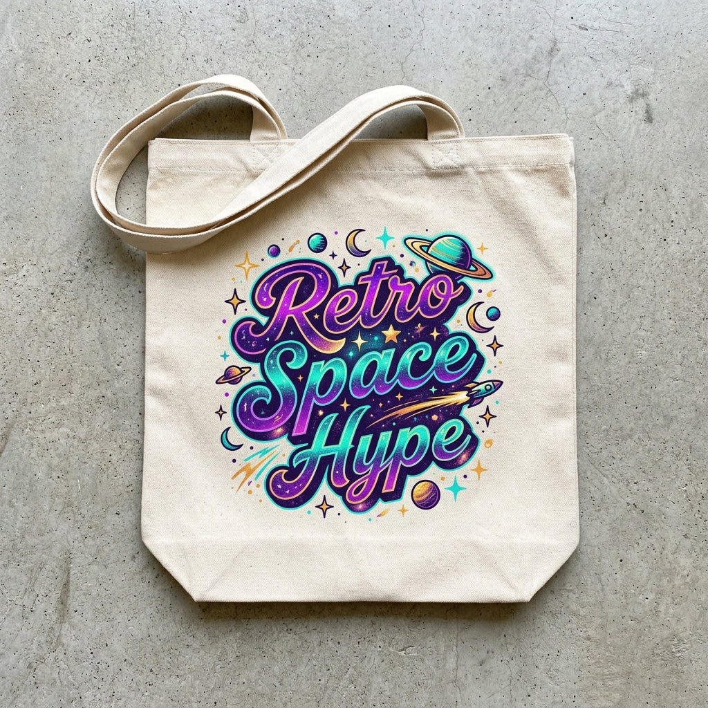 Retro Space Hype Premium Canvas Tote Bag